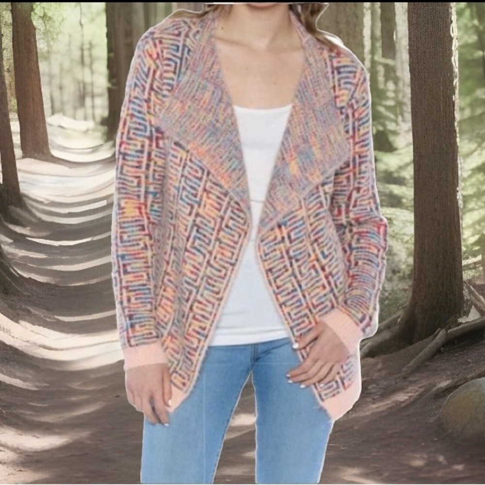 Papa Fashions Pink Maze Design Open Cardigan Large
